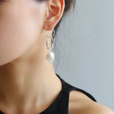 Metal Circle Baroque Pearl Drop Earrings