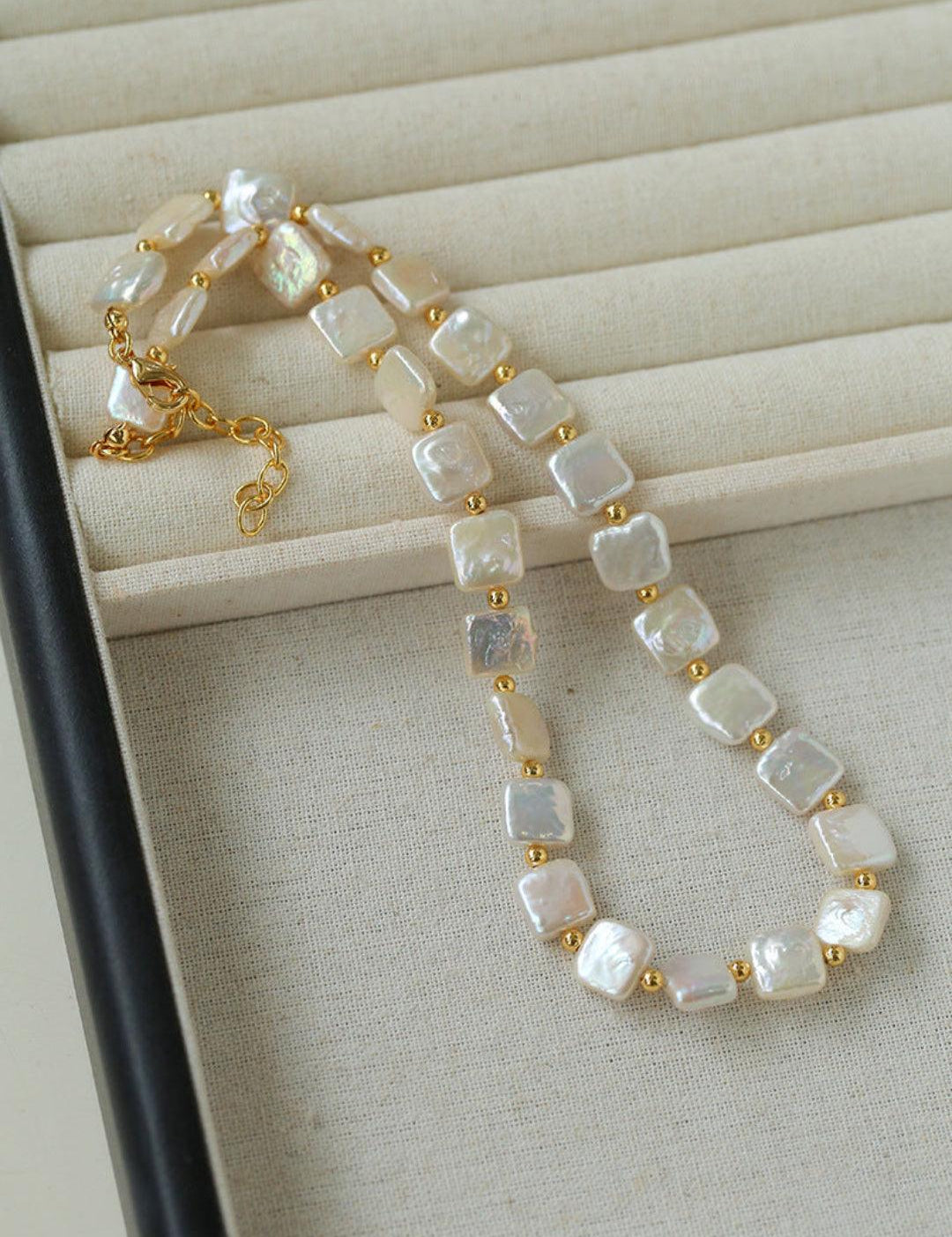 Natural Freshwater Square Pearl Necklace - Gembea Jewelry