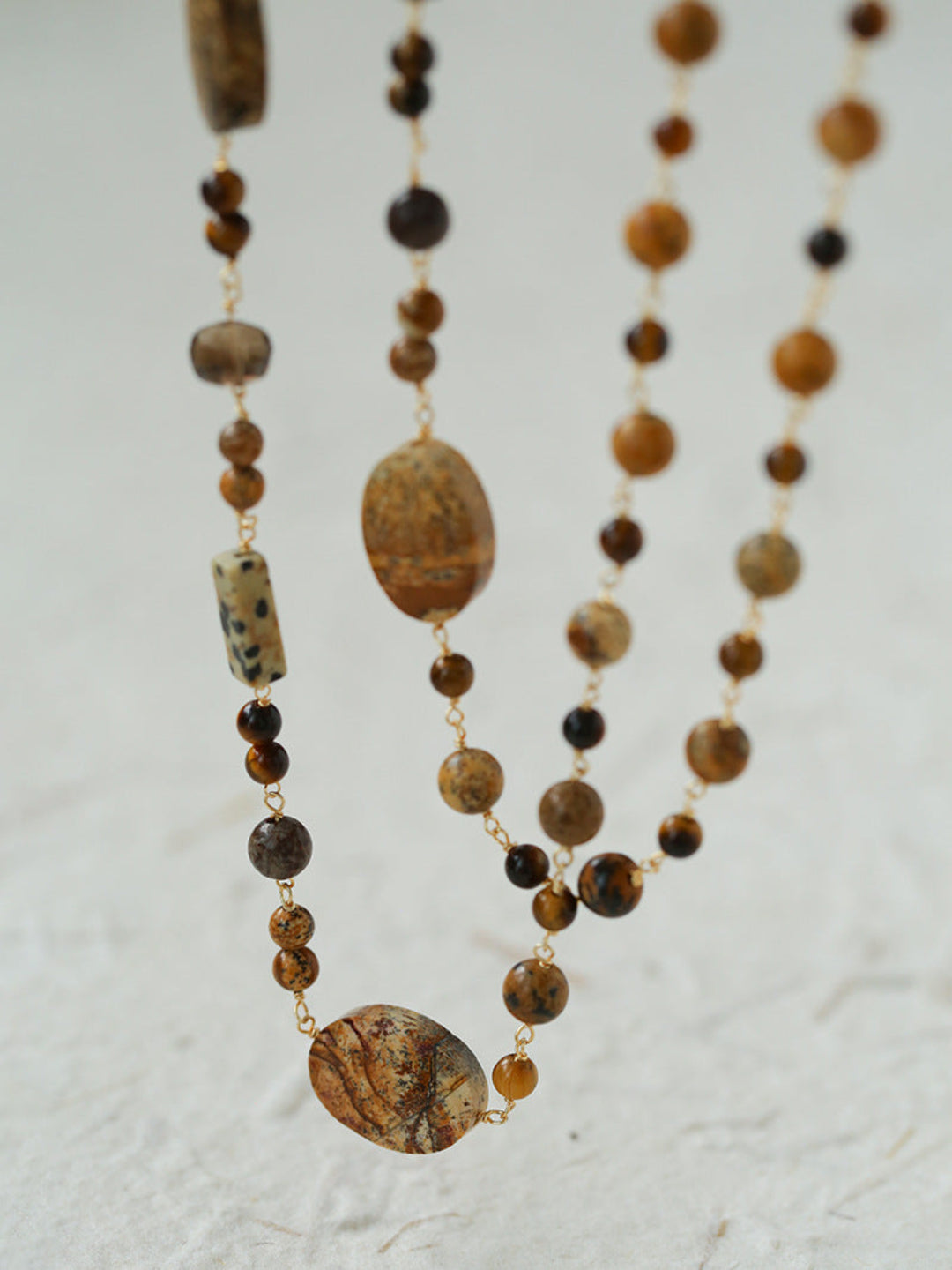 Long Woven Picture Stone Necklace