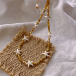 Holiday Yellow Pearl Shell Starfish Beaded Necklace