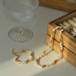 Lava Metal Gold Beans Scattered Pearl Necklace