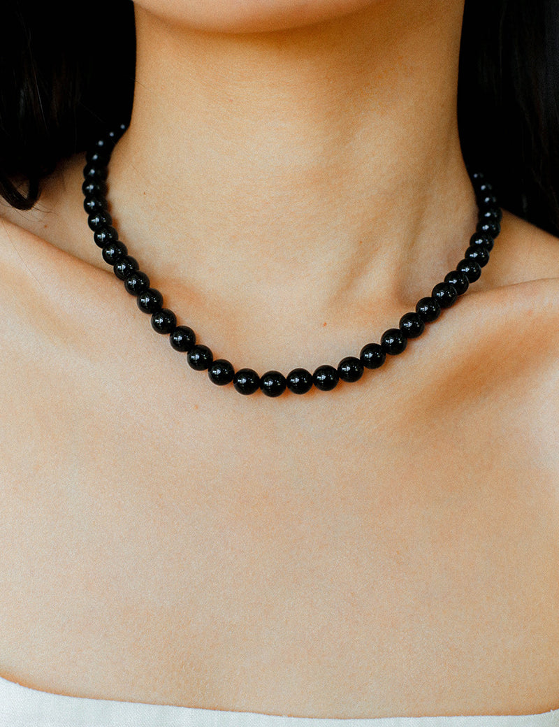 Classic Black Agate Beaded Necklace-Gembea Jewelry