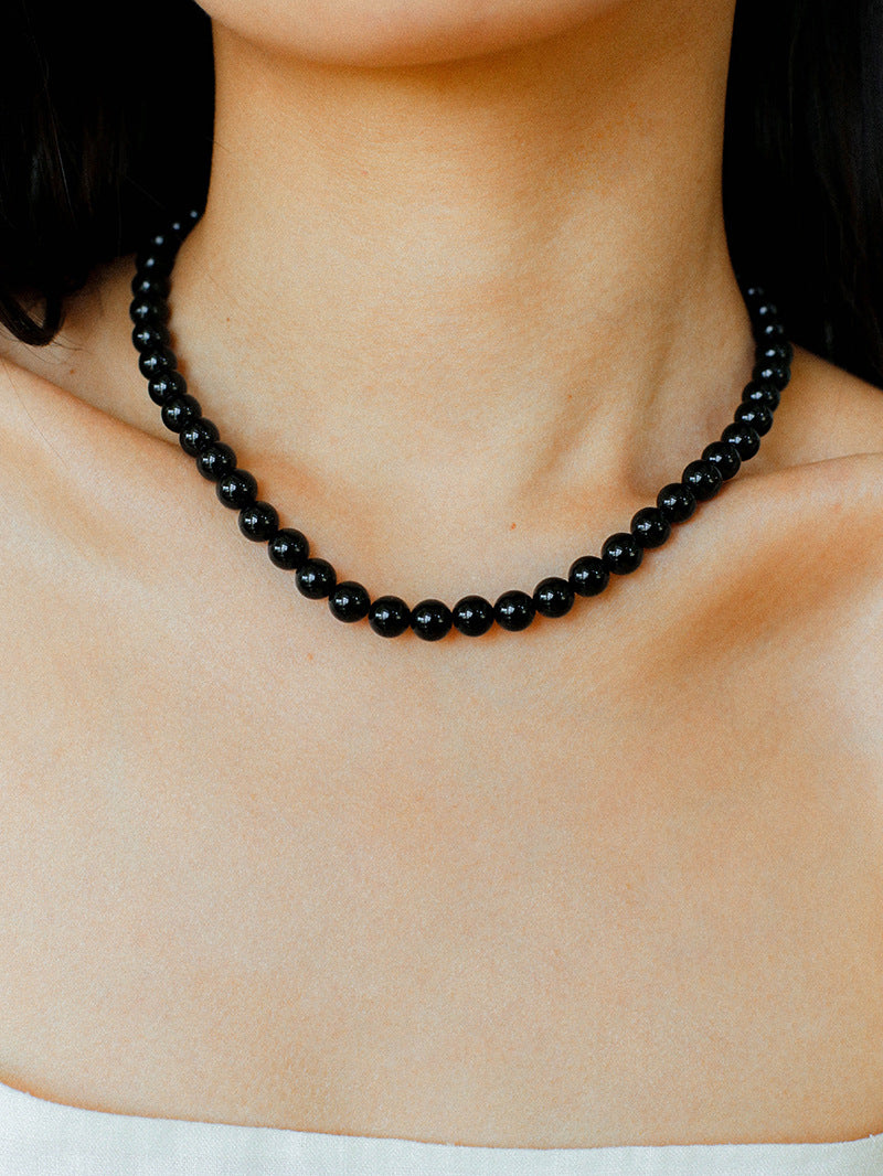 Classic Black Agate Beaded Necklace-Gembea Jewelry
