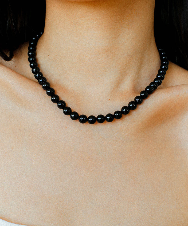 Classic Black Agate Beaded Necklace-Gembea Jewelry
