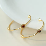 Red Agate Tiger Eye Stone Metal Hoop Earrings