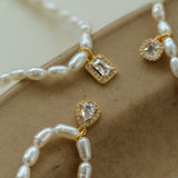 Zircon Pendant Pearl Beaded Necklace