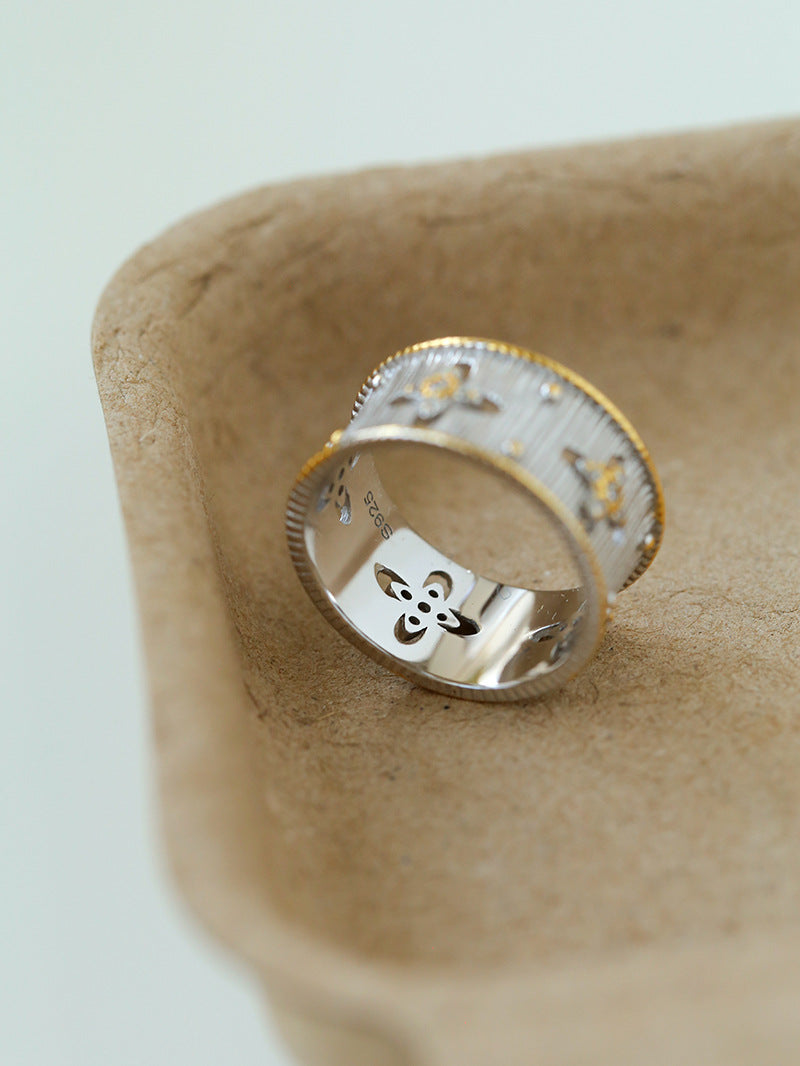 Hollowed-out Cross-flower Silver Ring-Gembea Jewelry