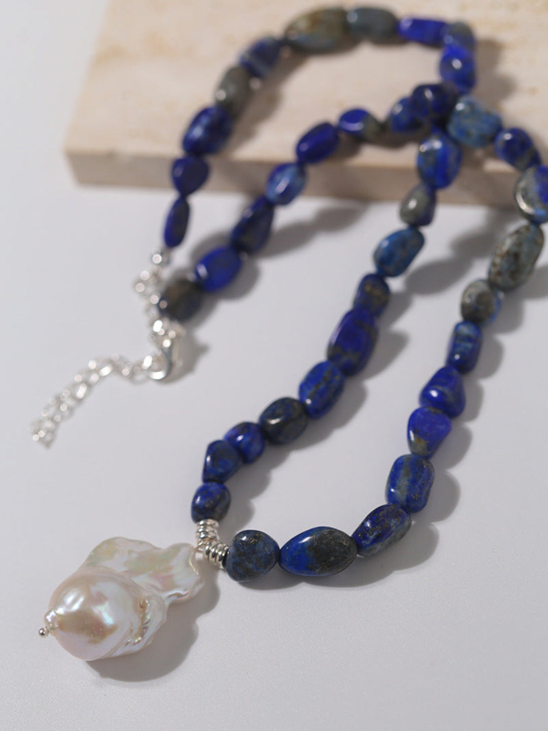 Shaped Lapis Lazuli Stone Baroque Pearl Necklace