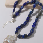 Shaped Lapis Lazuli Stone Baroque Pearl Necklace