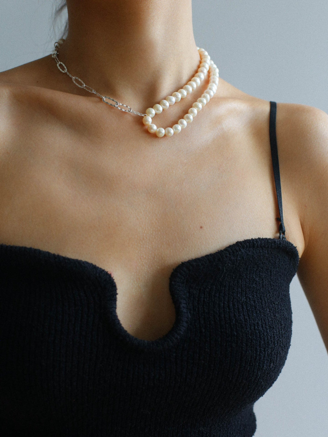 Square Floral Chain Pearl Choker Necklace