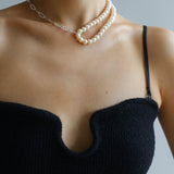 Square Floral Chain Pearl Choker Necklace