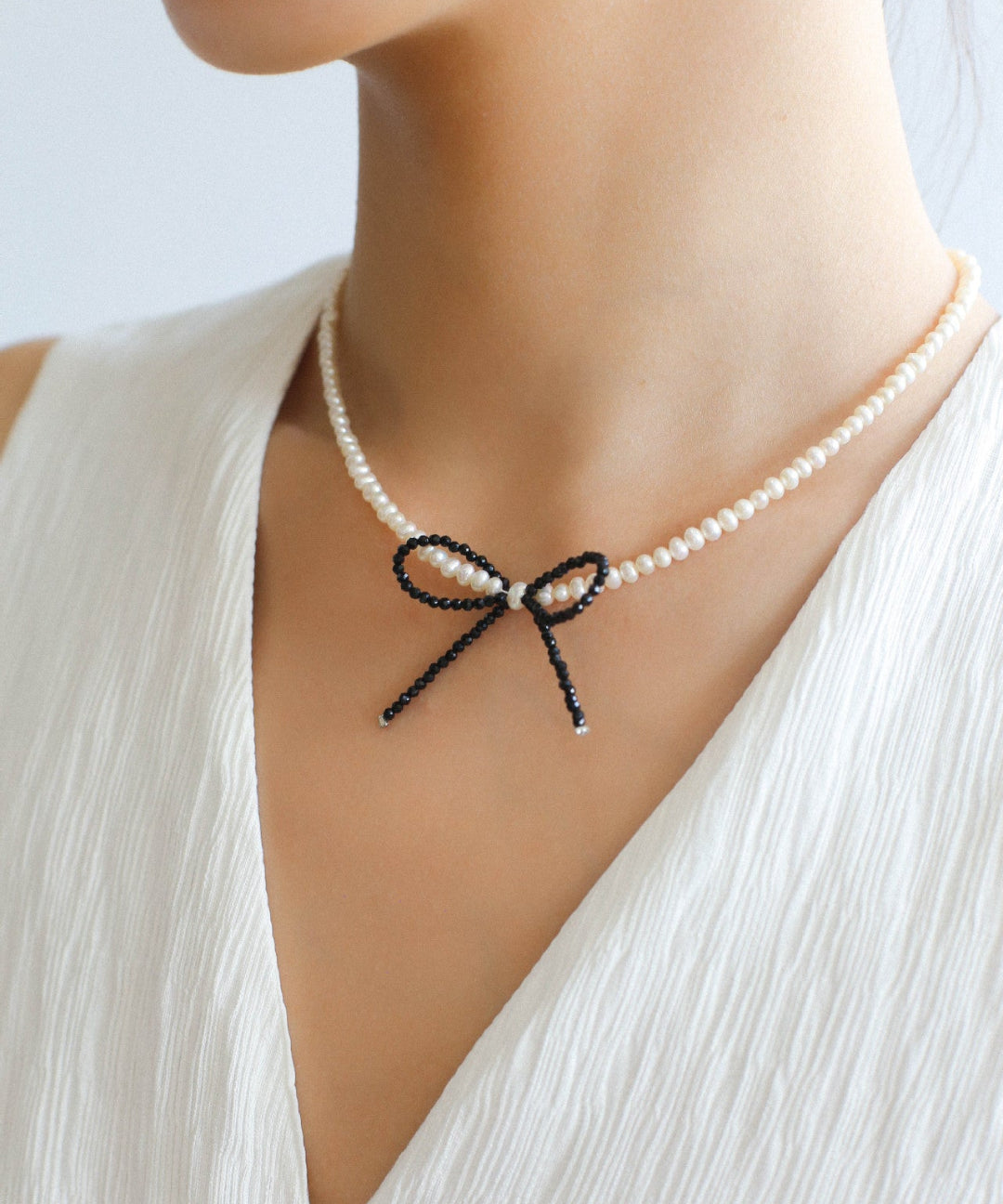Bow Rice Freshwater Pearl Necklace-Gembea Jewelry