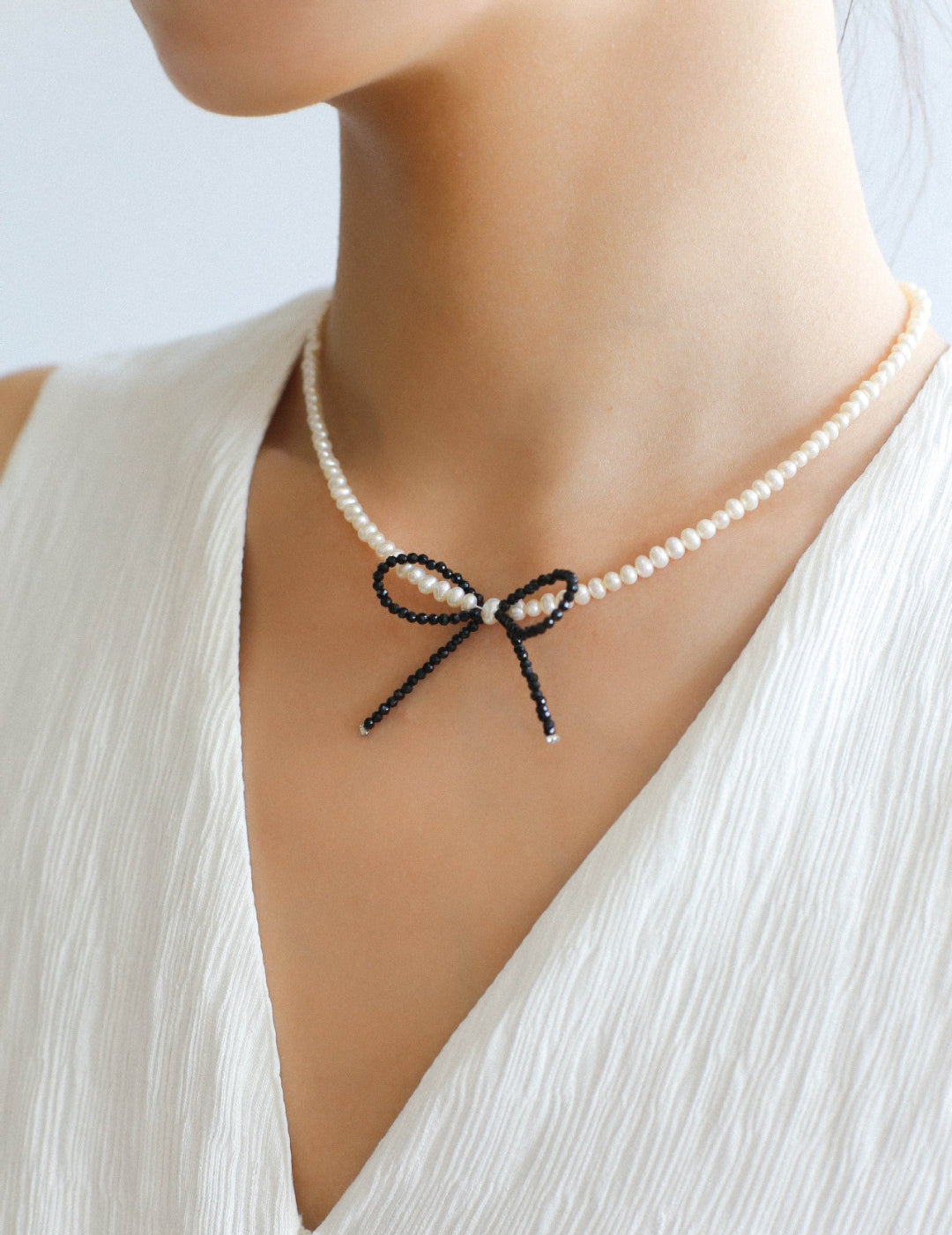 Bow Rice Freshwater Pearl Necklace-Gembea Jewelry