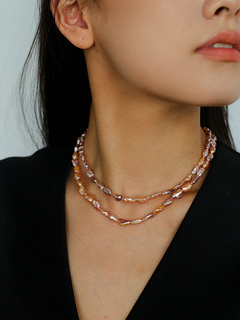 Purple-pink Irregular-shaped Pearl Necklace Gembea Jewelry
