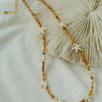 Holiday Yellow Pearl Shell Starfish Beaded Necklace