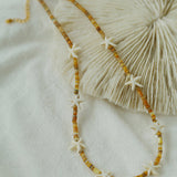 Holiday Yellow Pearl Shell Starfish Beaded Necklace