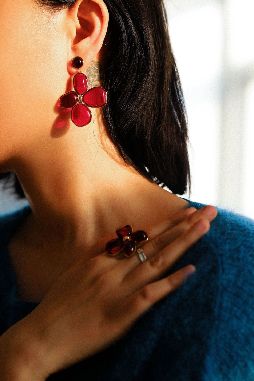 Red and Green Glazed Lilac Ring