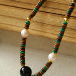 Black Agate Tiger-eye Stone Beaded Necklace