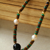 Black Agate Tiger-eye Stone Beaded Necklace