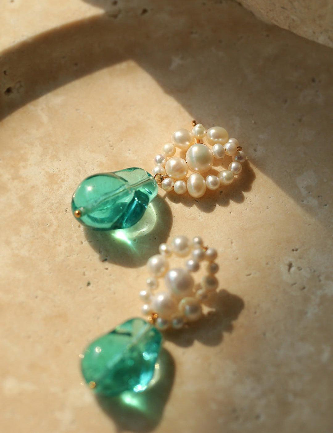 Blue Glazed Pearl Drop Earrings - Gembea Jewelry