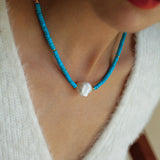 Blue Colored Stone Baroque Pearl Necklace