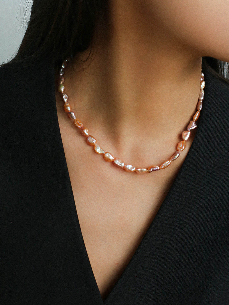 Purple-pink Irregular-shaped Pearl Necklace Gembea Jewelry
