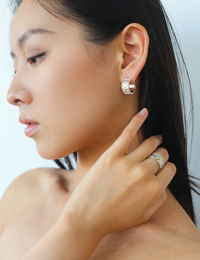 Hollowed-out Cross-flower Ear Clasp Earrings-Gembea Jewelry