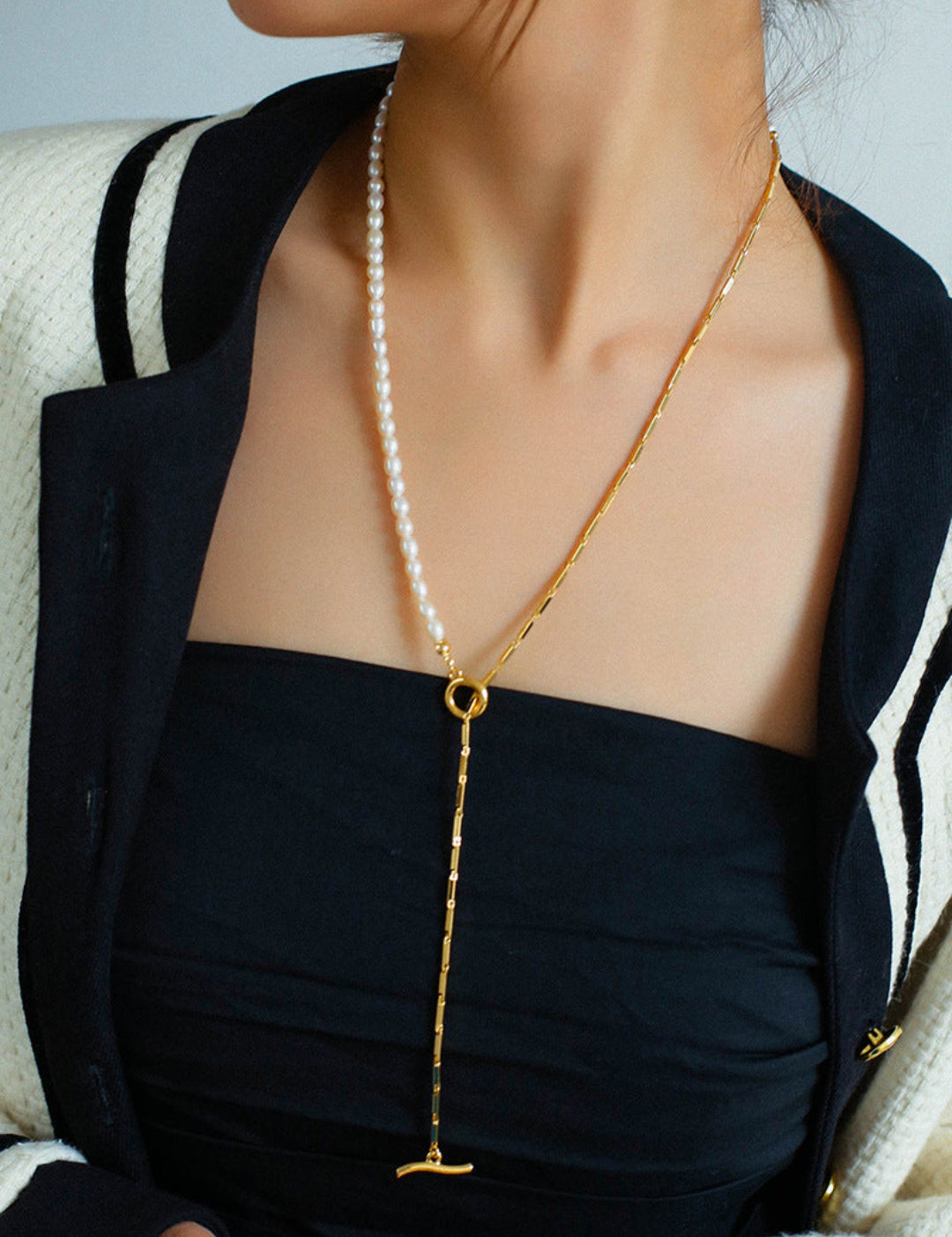 Gembea Jewelry Y-shaped Pearl Chain Necklace