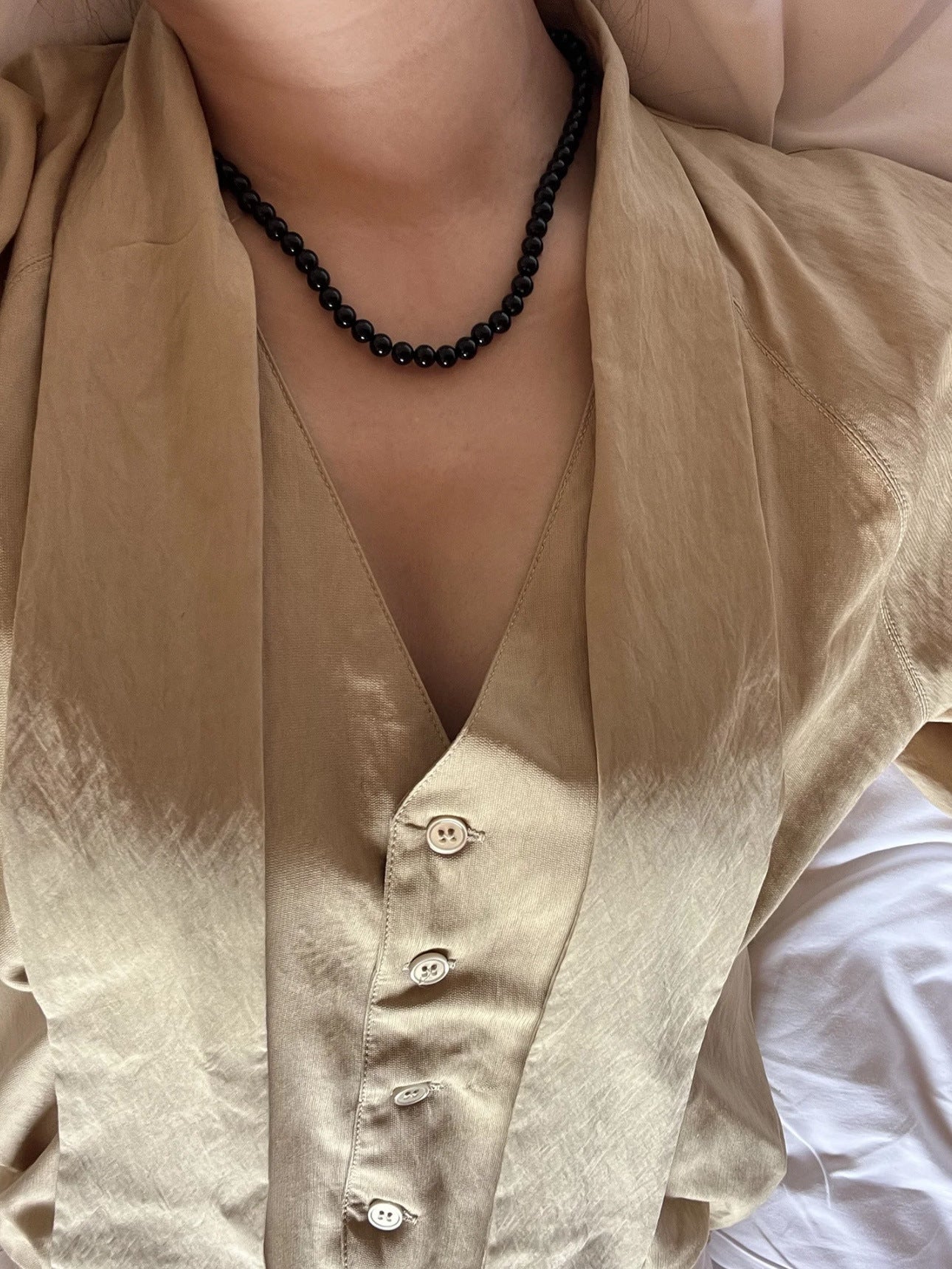 Classic Black Agate Beaded Necklace-Gembea Jewelry