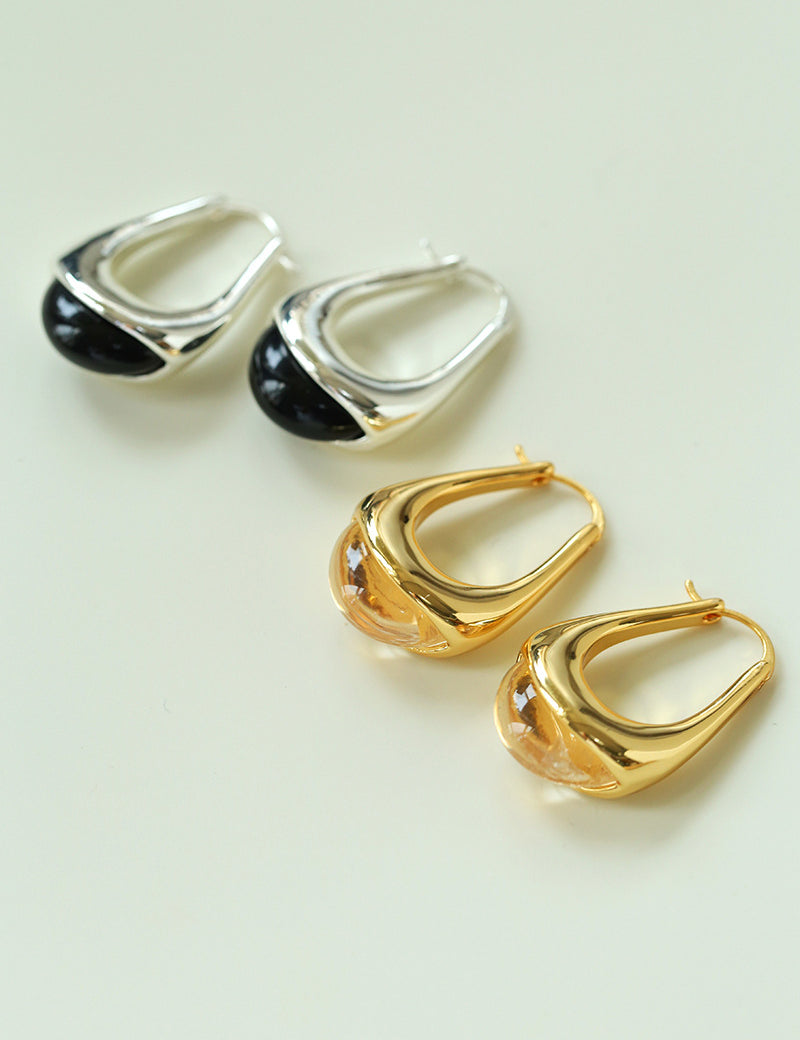 Water Drop Crystal Black Agate Earrings-Gembea Jewelry