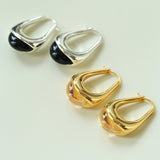 Water Drop Crystal Black Agate Earrings-Gembea Jewelry