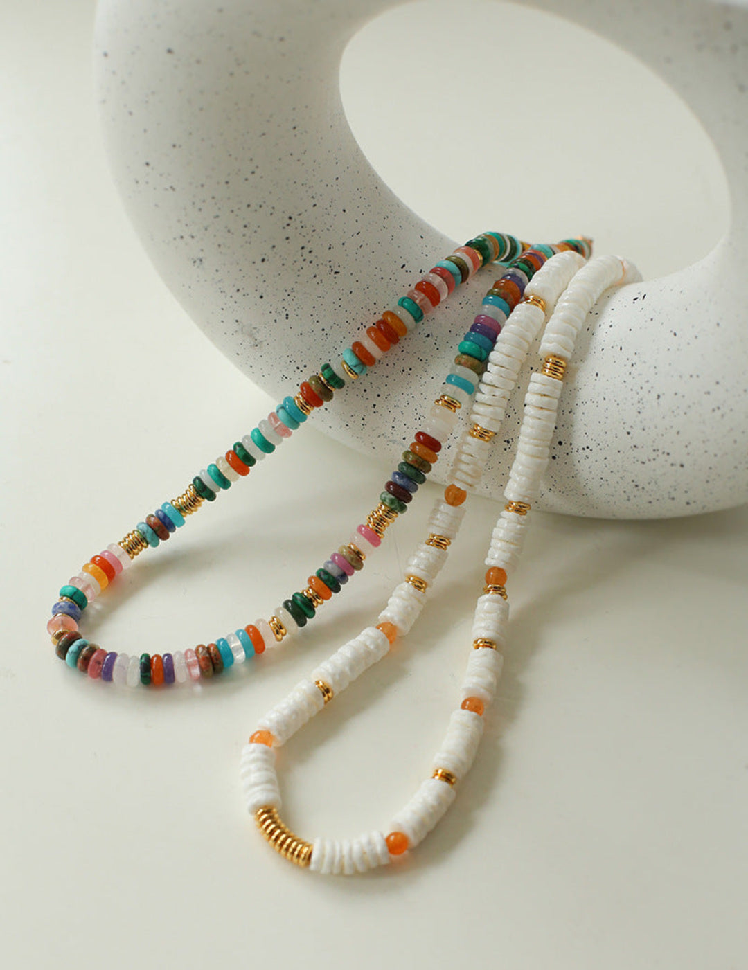 Colored Natural Stone Shell Beaded Choker Necklace