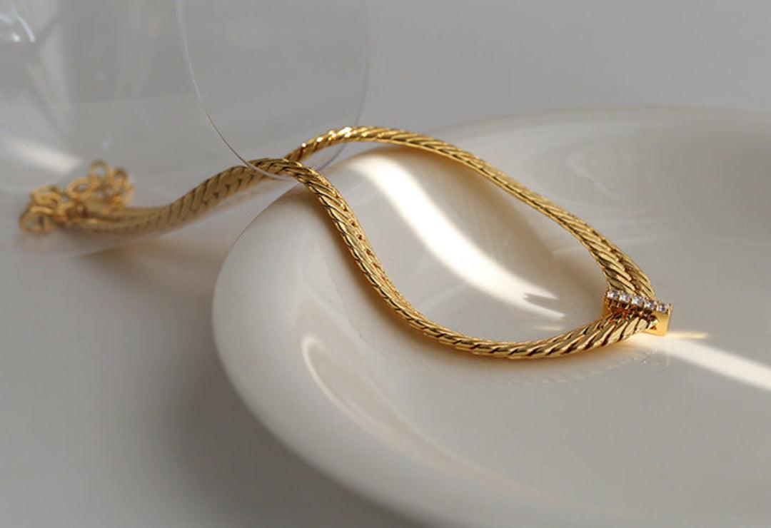 Wide Gold Snake Bone Chain Necklace - Gembea Jewelry