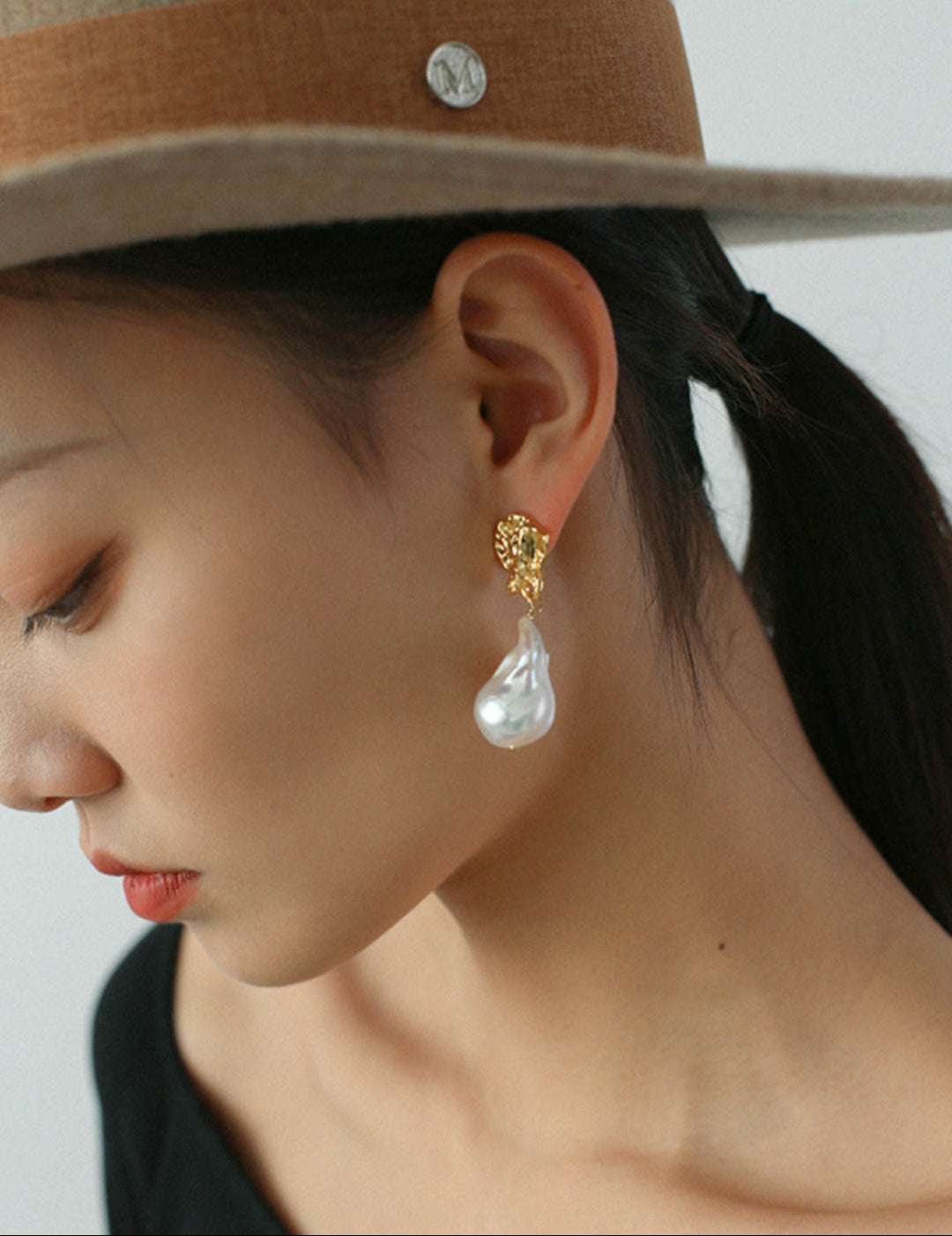 Gembea Jewelry Metal Lava Baroque Pearl Drop Earrings