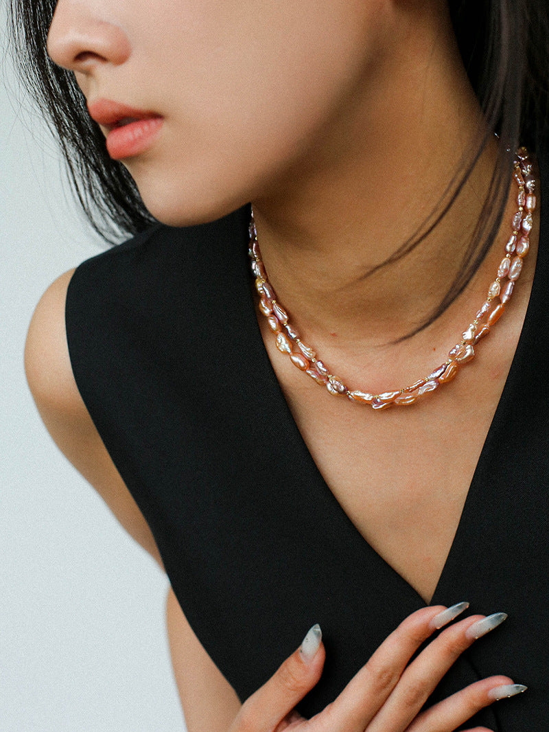 Purple-pink Irregular-shaped Pearl Necklace Gembea Jewelry