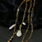 Rectangular Metal Chain Baroque Pearl Y Necklace