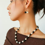 Ebony and Silver Ball Brushed Beaded Necklace