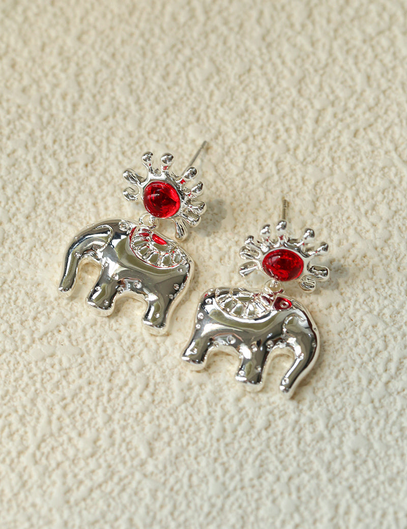 Sun Elephant Gold Silver Drop Earrings-Gembea Jewelry