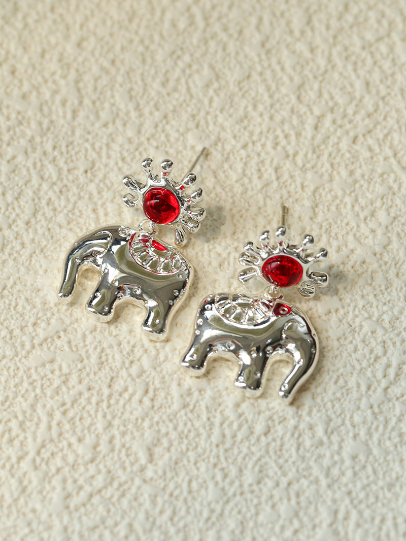 Sun Elephant Gold Silver Drop Earrings-Gembea Jewelry