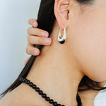 Water Drop Crystal Black Agate Earrings-Gembea Jewelry