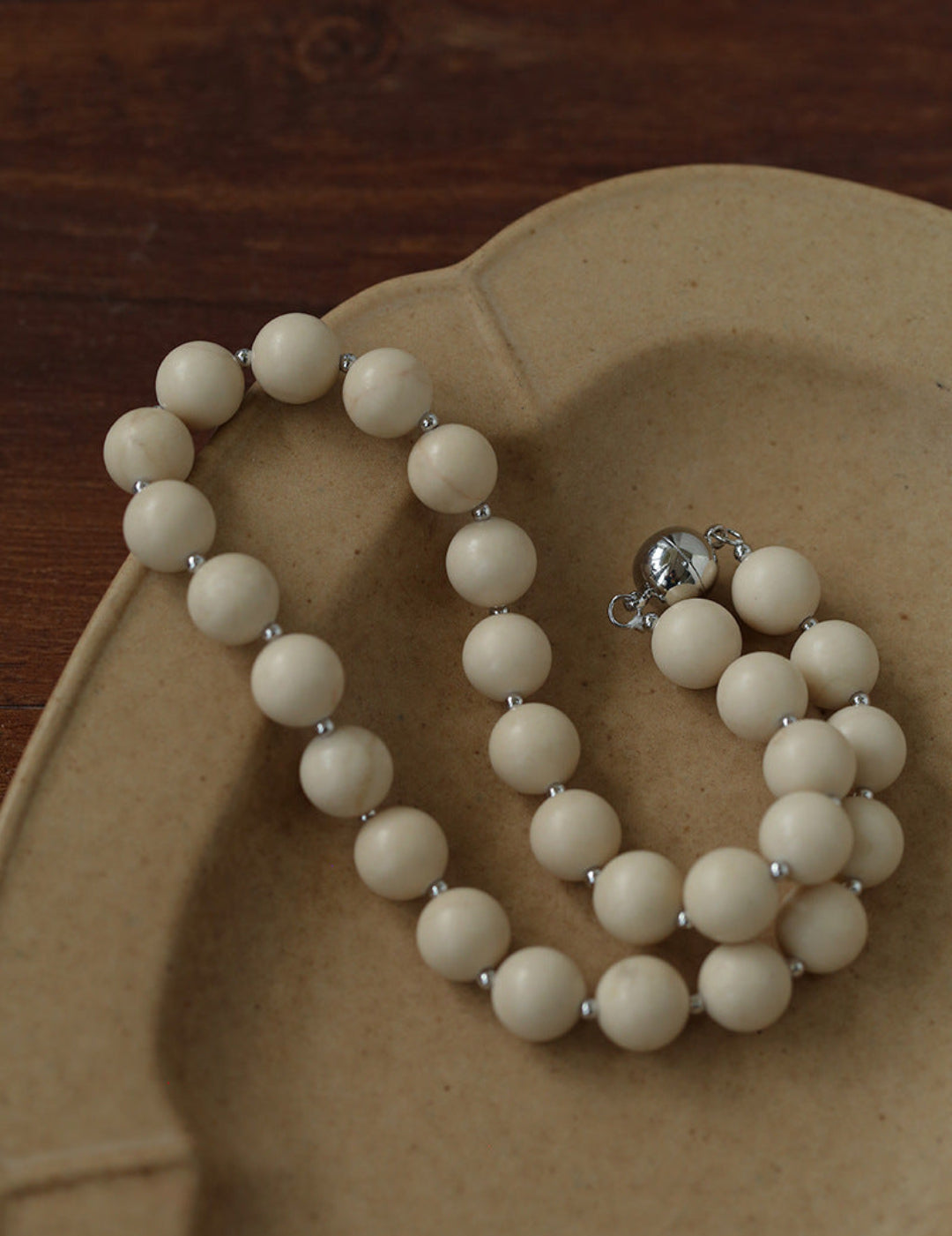 White Fossil Stone beaded necklace