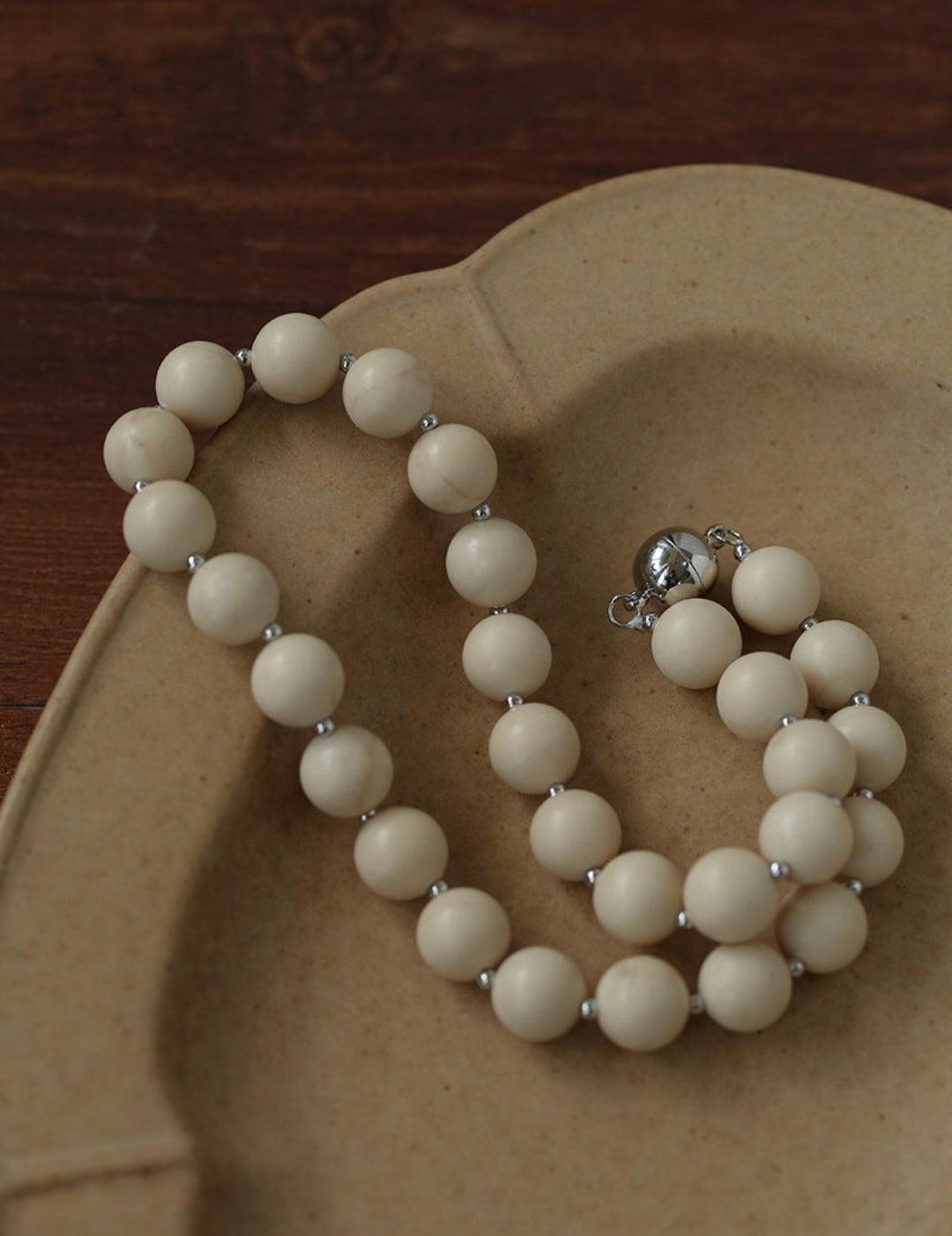 White Fossil Stone beaded necklace - Gembea Jewelry