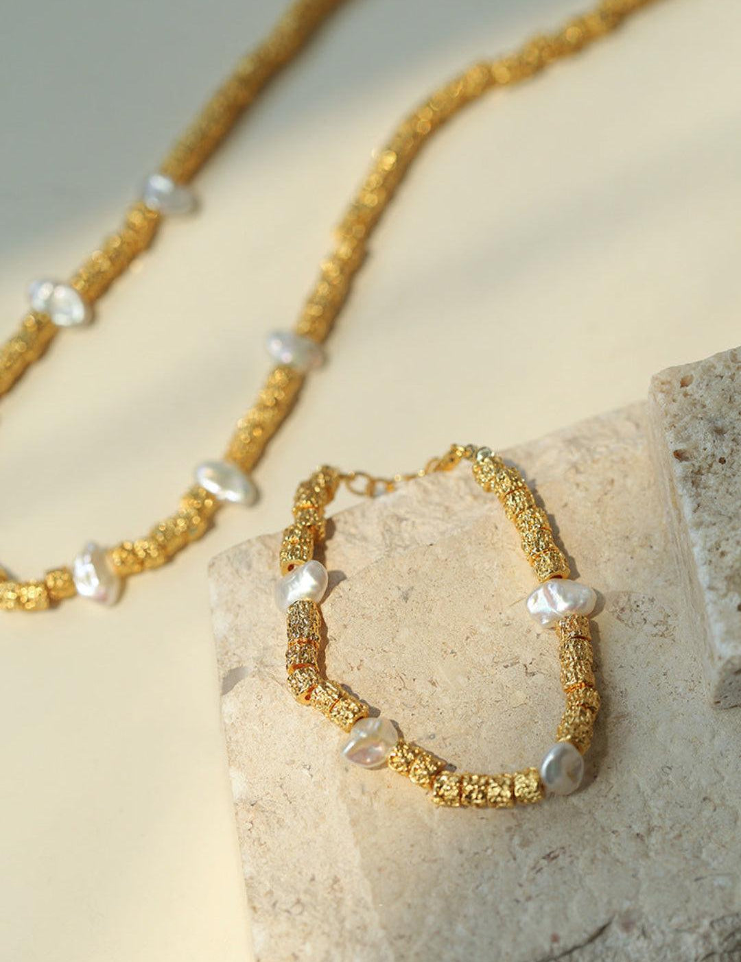 Vintage Gold Bean Irregular Pearl Bracelet - Gembea Jewelry