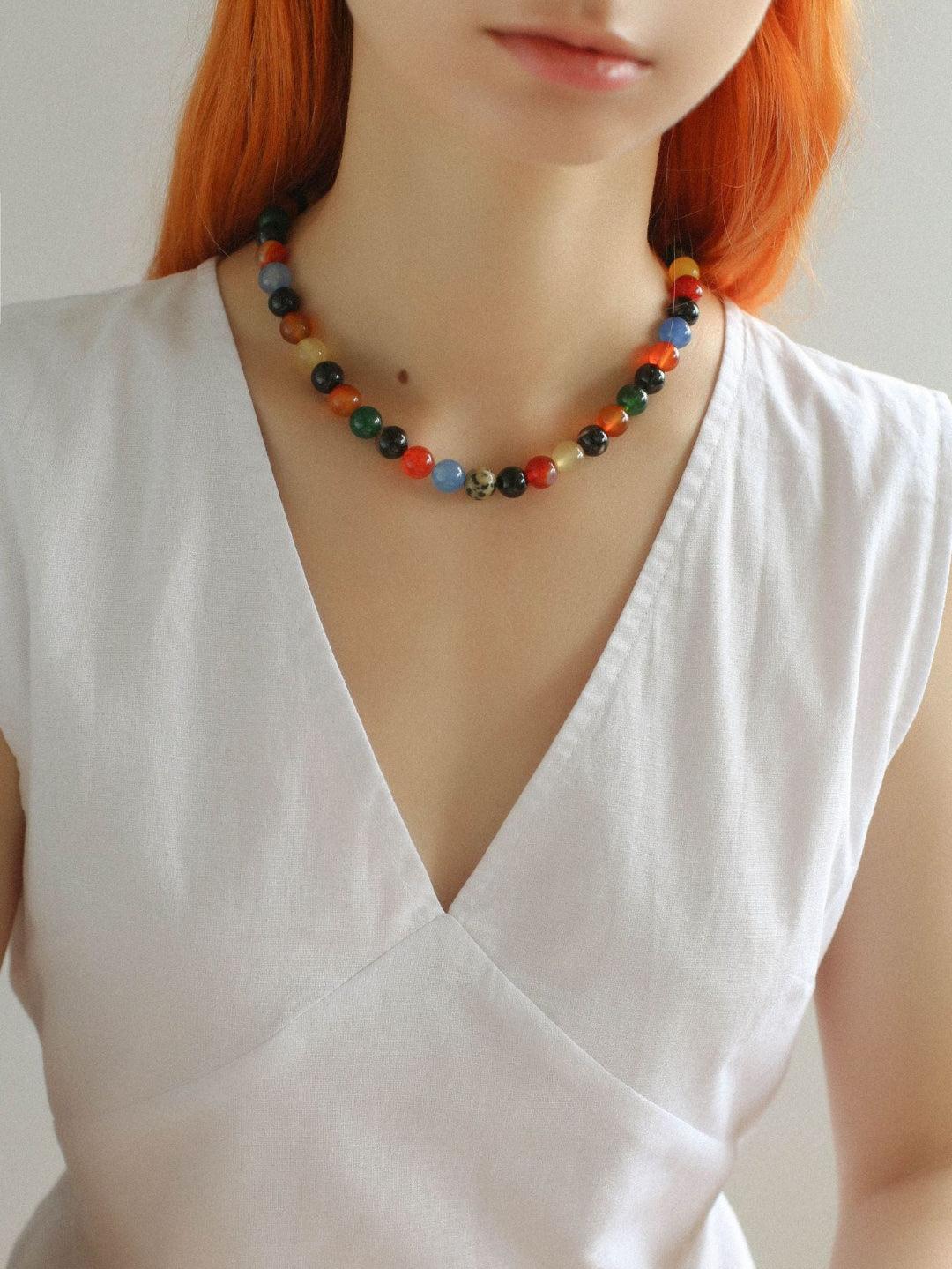 Spring Heartbeat Colored Stone Beaded Necklace - Gembea Jewelry