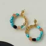 Tiger's eye Stone Blue Turquoise Irregular Round Earring