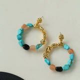 Tiger's eye Stone Blue Turquoise Irregular Round Earring