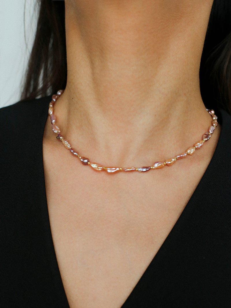 Purple-pink Irregular-shaped Pearl Necklace Gembea Jewelry