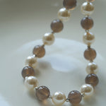 Grey Agate Artificial Pearl Beaded Necklace-Gembea Jewelry