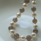 Grey Agate Artificial Pearl Beaded Necklace-Gembea Jewelry
