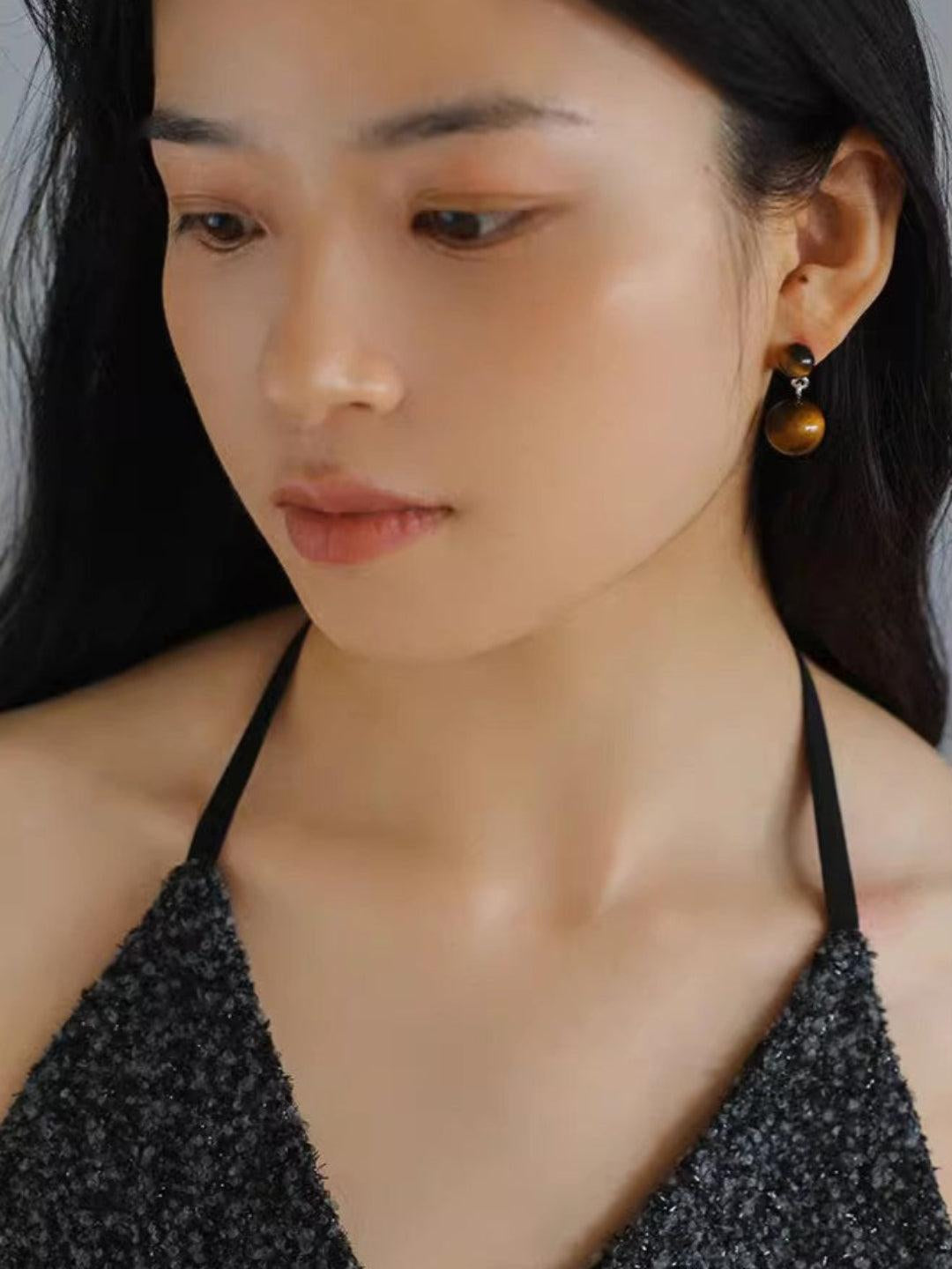 Double Ball Crystal Agate Stone Earrings - Gembea Jewelry